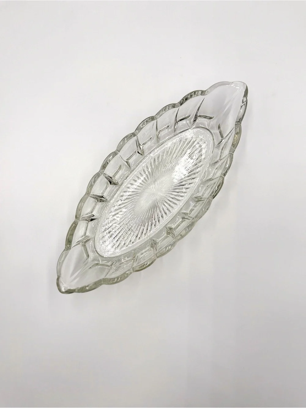 Vintage Clear Pressed Glass Relish Dish 12” Scalloped Serving Bowl